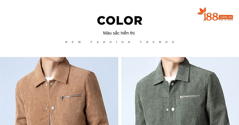 Áo Khoác Nhung Tăm Nam Cổ Bẻ Dáng Bomber Lót Lông Màu Đen, Xanh Rêu, Xám, Nâu chi tiết 7