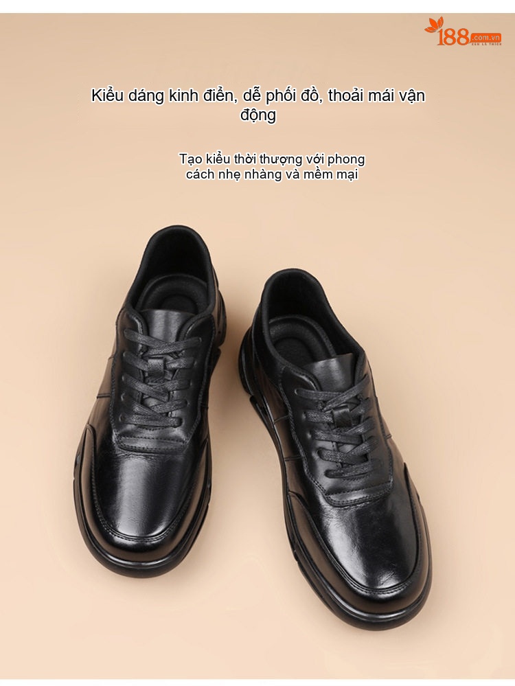 Giày Thể Thao Nam Da Thật Chiều Cao Đế Khoảng 3cm Màu Đen chi tiết 1