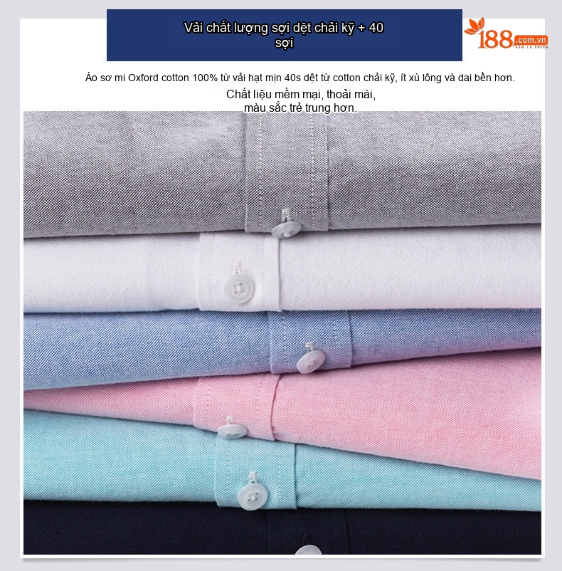 Áo Sơ Mi Ngắn Tay Nam Cotton Oxford Dáng Ôm Vừa Vặn Màu Trắng, Xám, Xanh Dương, Xanh Mint... chi tiết 4