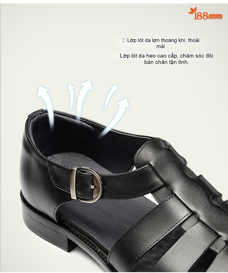 Sandal Rọ Nam Da Bò Quai Khóa Chiều Cao Đế Khoảng 2cm Màu Nâu, Đen chi tiết 8
