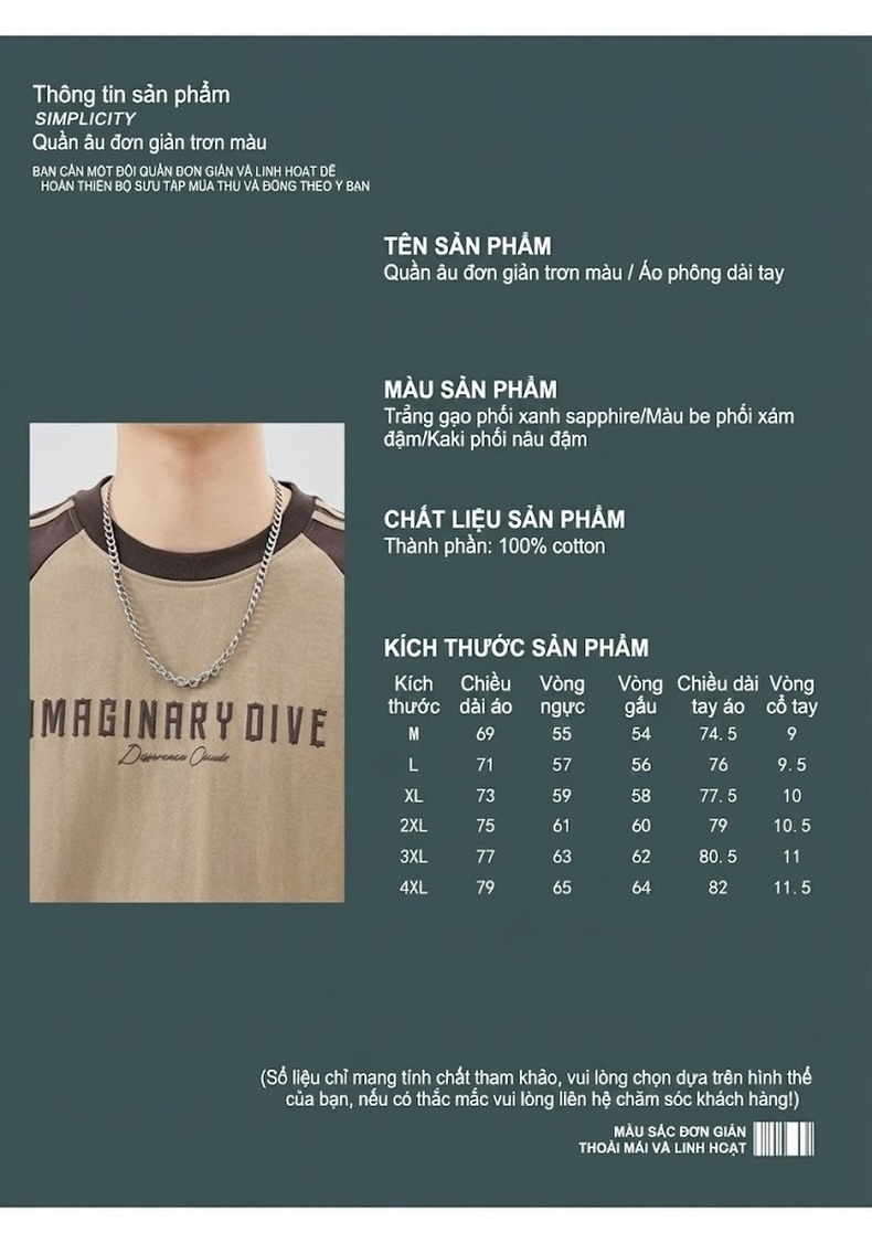 Áo Thun Tay Dài Nam Raglan Ba Sọc Kiểu Oversize Cotton Màu Trắng, Nâu, Xanh Navy chi tiết 2