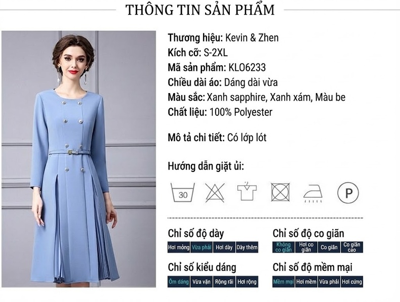 Váy liền thân Nữ dáng chữ A Chiết Ly Eo Thanh Lịch Màu Xanh, Nâu chi tiết 18