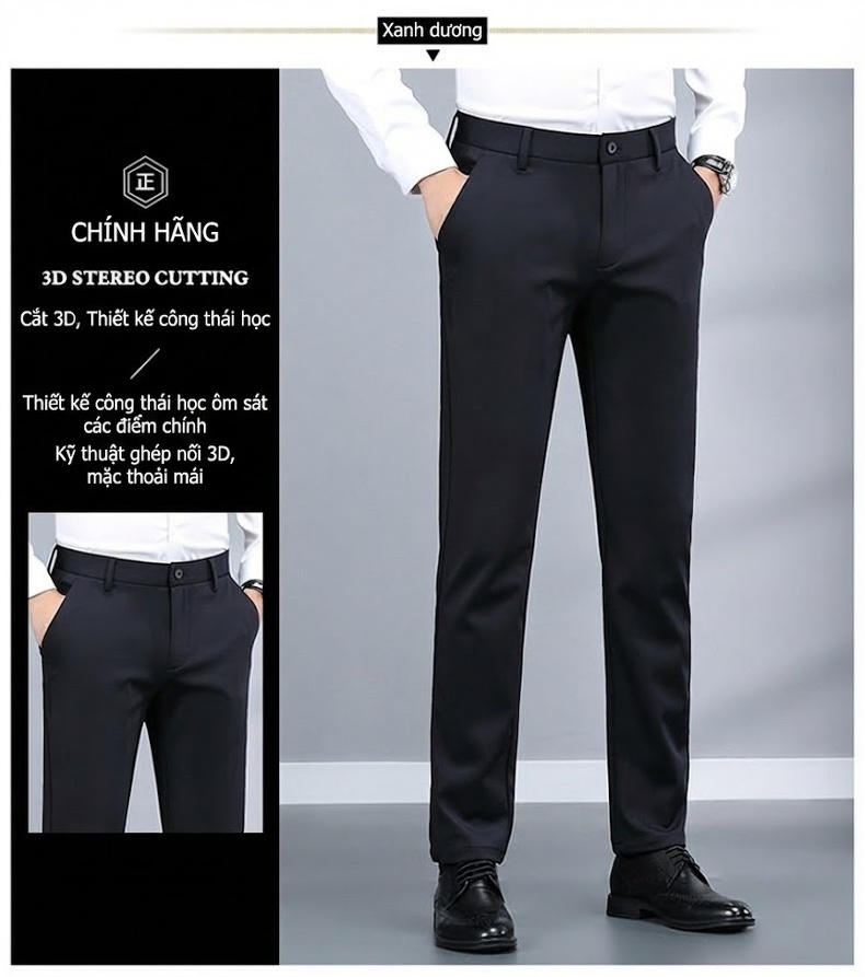 Quần Tây Nam Dáng Ôm Co Giãn Lót Lông Cừu Phong Cách Hàn Quốc Màu Đen, Xám chi tiết 13