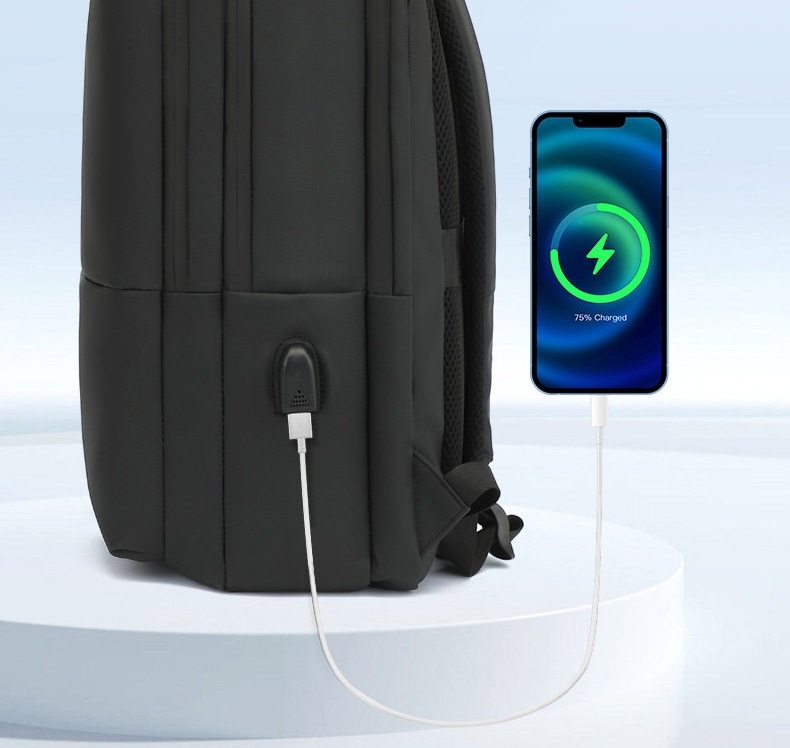 Balo Đôi Nam Nữ Da Bóng Chống Nước Thời Trang Công Sở Đựng Laptop Màu Đen chi tiết 8