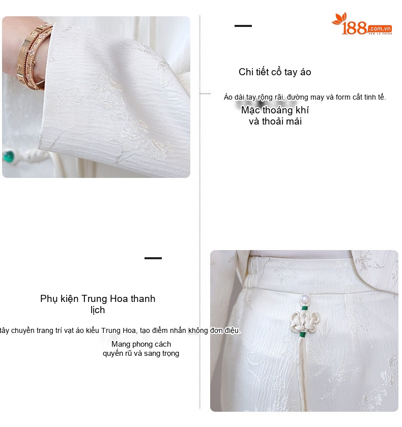 Set Áo Khoác Hán Phục Tay Dài Cổ Tàu Khuy Nút Tinh Tế Và Chân Váy Dài Thanh Lịch Màu Đen, Hồng, Trắng chi tiết 6