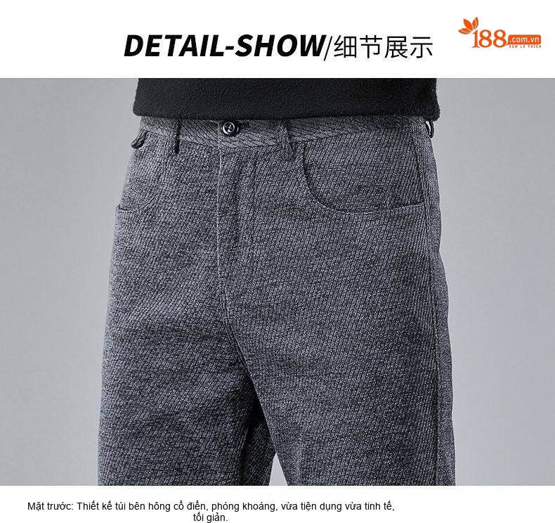 Quần Dài Nam Cotton Lông Cừu Co Giãn Dáng Ôm Vừa Màu Xám, Nâu, Đen chi tiết 22