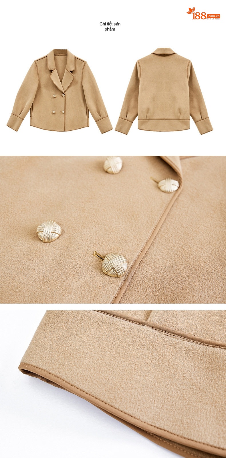 Áo Khoác Dạ Nữ Ngắn Hai Mặt Dáng Blazer Thanh Lịch Màu Be, Nâu chi tiết 29