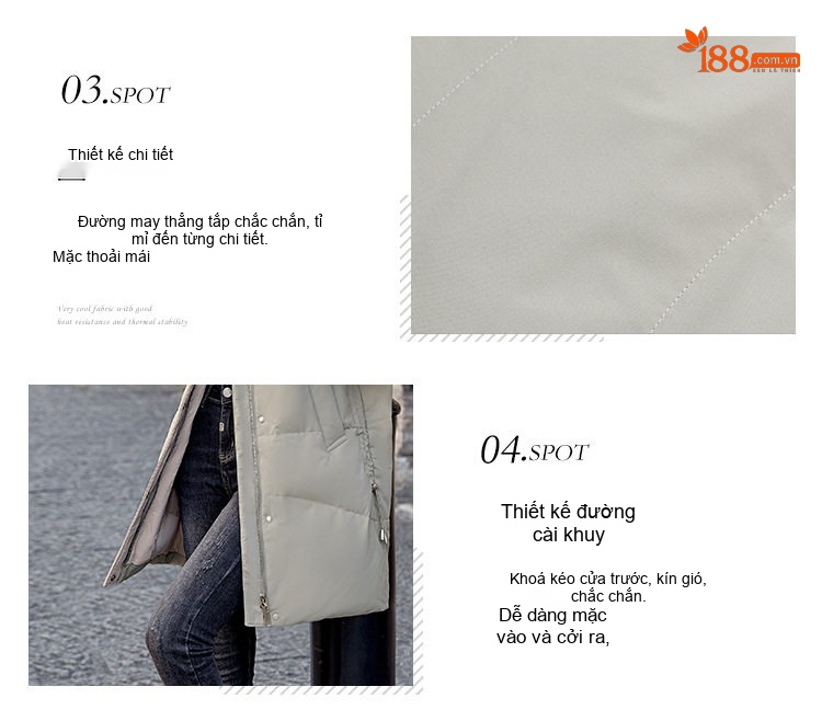 Áo Khoác Phao Nữ Dáng Dài Hàn Quốc Thiết Kế Ins Cotton Dày Dặn Màu Đen, Xám chi tiết 5
