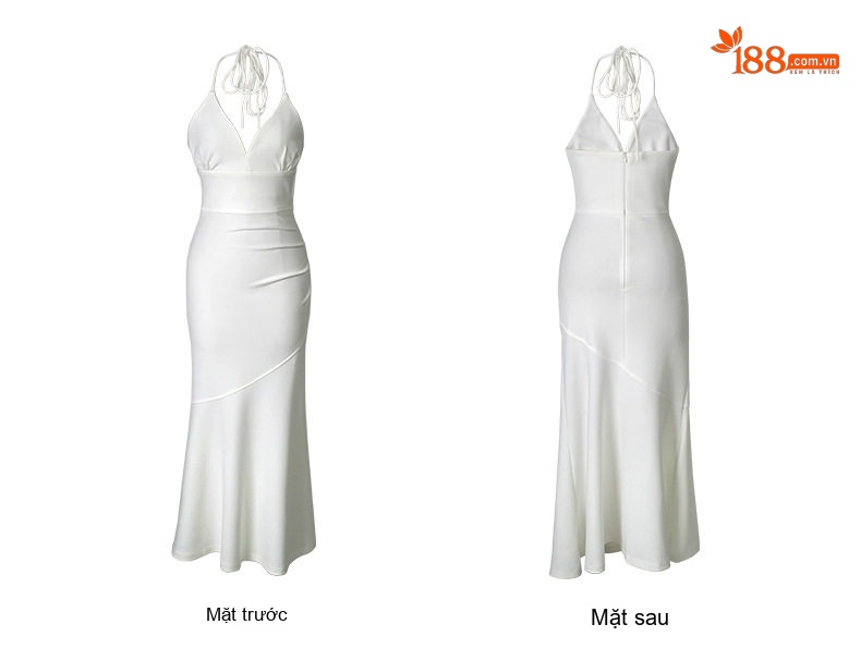 Váy Đầm Dài Nữ Dáng Ôm, Hở Lưng, Cổ Chữ V Màu Trắng, Tím chi tiết 6