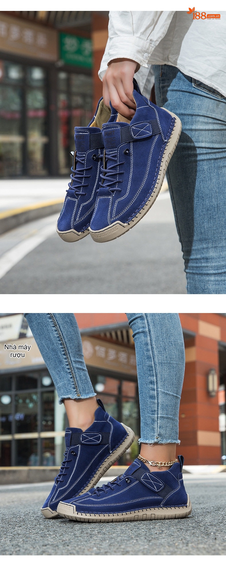 Giày Mọi Nữ Thủ Công Mềm Mại Đế Bằng Chiều Cao Đế Khoảng 2cm Màu Kem, Xám, Xanh Navy chi tiết 15