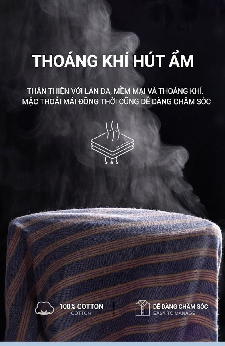 Áo Sơ Mi Nam Tay Dài Oxford Cotton Thoáng Khí Họa Tiết Kẻ Sọc Lớn Màu Xanh Dương, Đen, Trắng, Xám... chi tiết 13