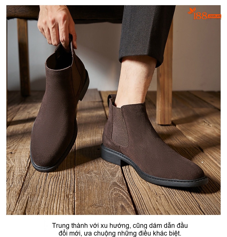 Boot Chelsea Nam Da Mờ Cao Cổ Chiều Cao Đế Khoảng 3cm Màu Đen, Nâu, Xám chi tiết 14