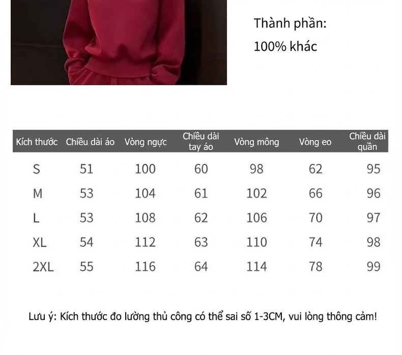 Bộ Đồ Thu Đông Nữ Áo Hoodie Quần Thể Thao Dáng Rộng Màu Đỏ chi tiết 2