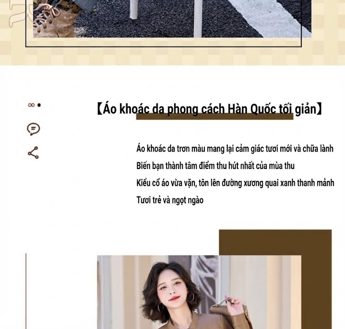 Áo Khoác Da Ngắn Tay Dài Cổ Trụ Khuy Cài Phong Cách Trung Hoa Màu Nâu, Đen chi tiết 3
