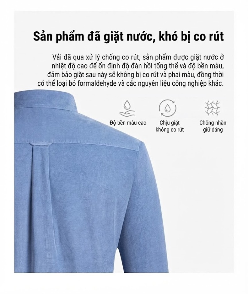Áo Sơ Mi Dài Tay Nam Cotton Gân Nhỏ Dáng Ôm Thời Trang Công Sở Màu Xám, Trắng, Xanh Navy, Xanh Da Trời, Nâu... chi tiết 4