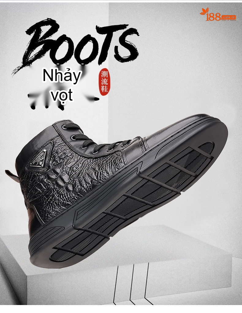 Giày Boot Martin Nam Da Bò Cao Cổ Phong Cách Anh Quốc Chiều Cao Đế Khoảng 3cm Màu Đen chi tiết 2
