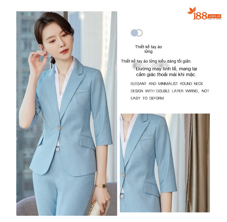 Bộ Vest Công Sở Nữ Tay Lỡ Phong Cách Hàn Quốc Màu Xám, Xanh Dương, Hồng, Nâu chi tiết 7