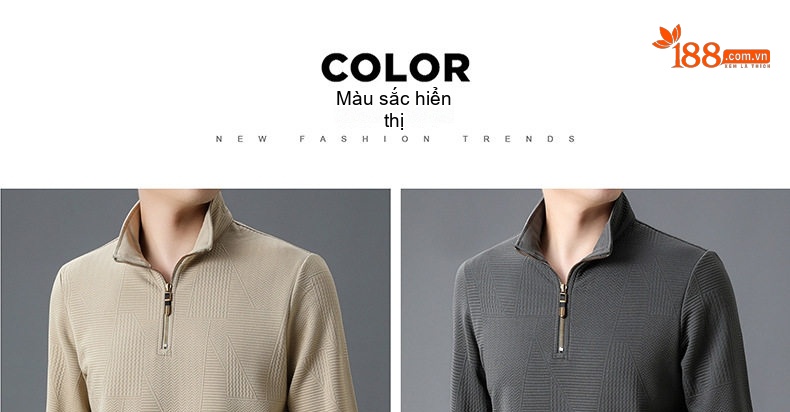 Áo Thun Dài Tay Nam Cổ Lọ Khóa Kéo Phong Cách Thời Trang Công Sở Màu Kem, Xám, Nâu, Đen chi tiết 7