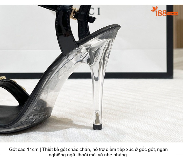 Giày Sandal Cao Gót Nữ Quai Mảnh Gót Trong Suốt Gót Cao 11cm Da Bóng Màu Đen, Vàng, Đỏ, Hồng... chi tiết 4