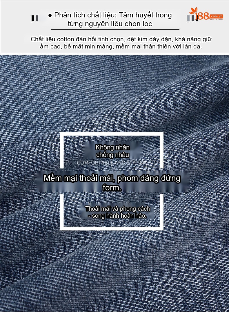 Quần Jean Nam Ống Đứng Lót Lông Dày Dặn Màu Đen, Xanh chi tiết 5