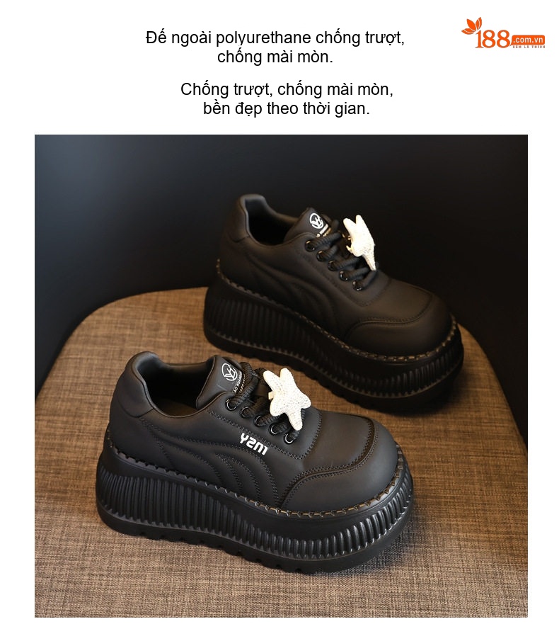 Giày Loafer Nữ Đế Bánh Mì Chiều Cao Đế 8cm Đính Đá Thời Trang Màu Đen, Trắng chi tiết 11