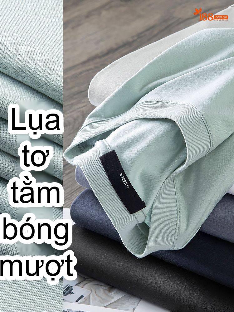 Áo Thun Dài Tay Nam Lụa Tằm Tự Nhiên Mỏng Mát Màu Trắng, Xám, Xanh, Đen