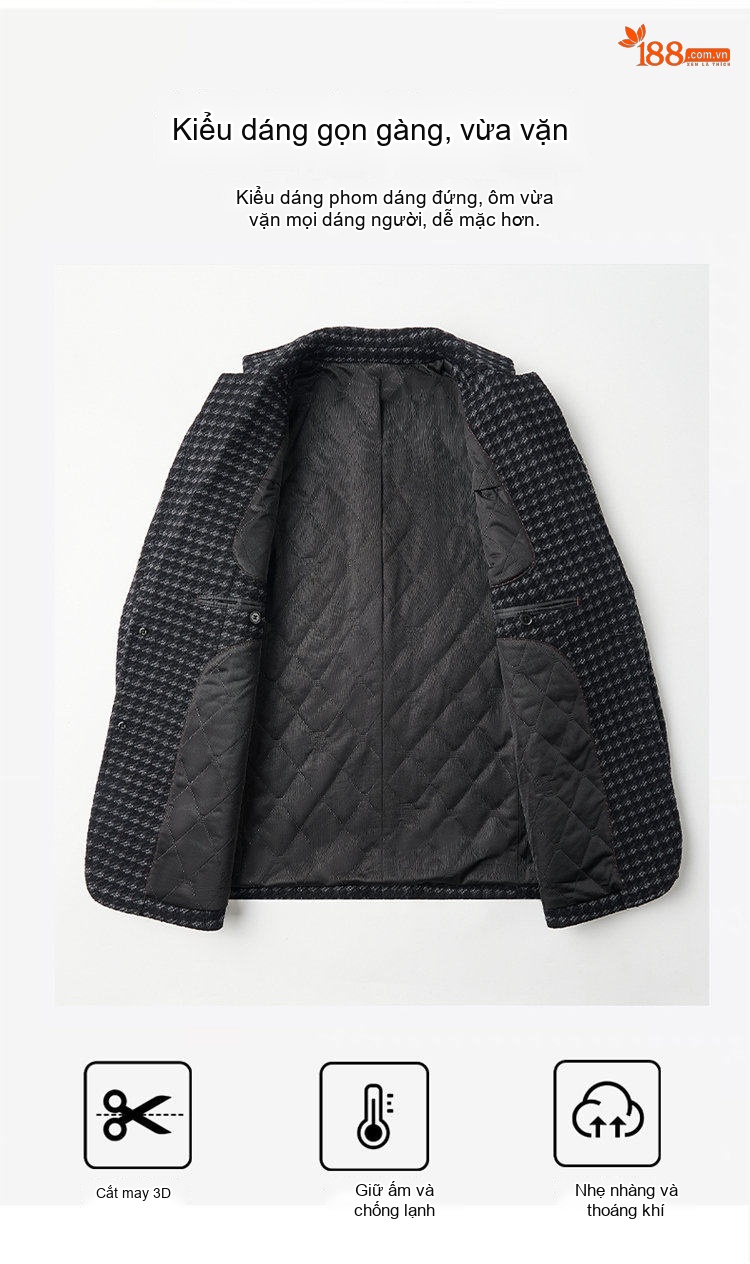 Áo Blazer Nam Họa Tiết Houndstooth Phong Cách Doanh Nhân Màu Xám, Nâu chi tiết 2