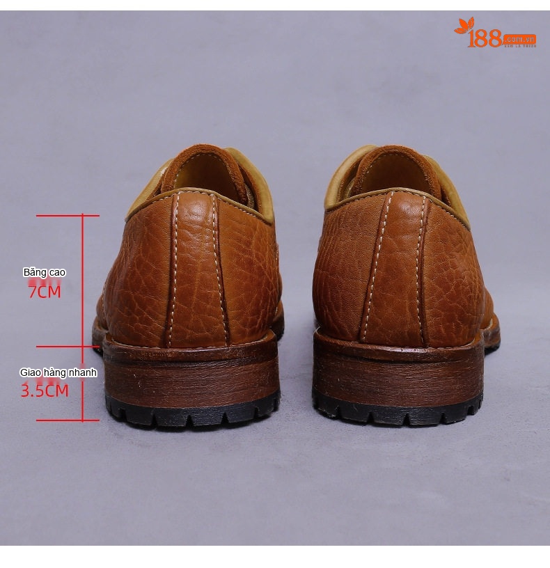 Giày Tây Buộc Dây Nam Da Thật Vân Litchi Chiều Cao Đế Khoảng 3cm Màu Nâu, Đen, Nâu Đậm chi tiết 20