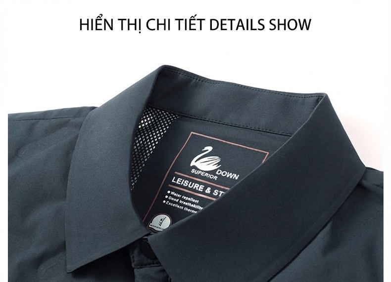 Áo Khoác Phao Nam Cổ Bẻ Dáng Ôm Giữ Ấm Thu Đông Màu Xám, Xanh Navy chi tiết 27