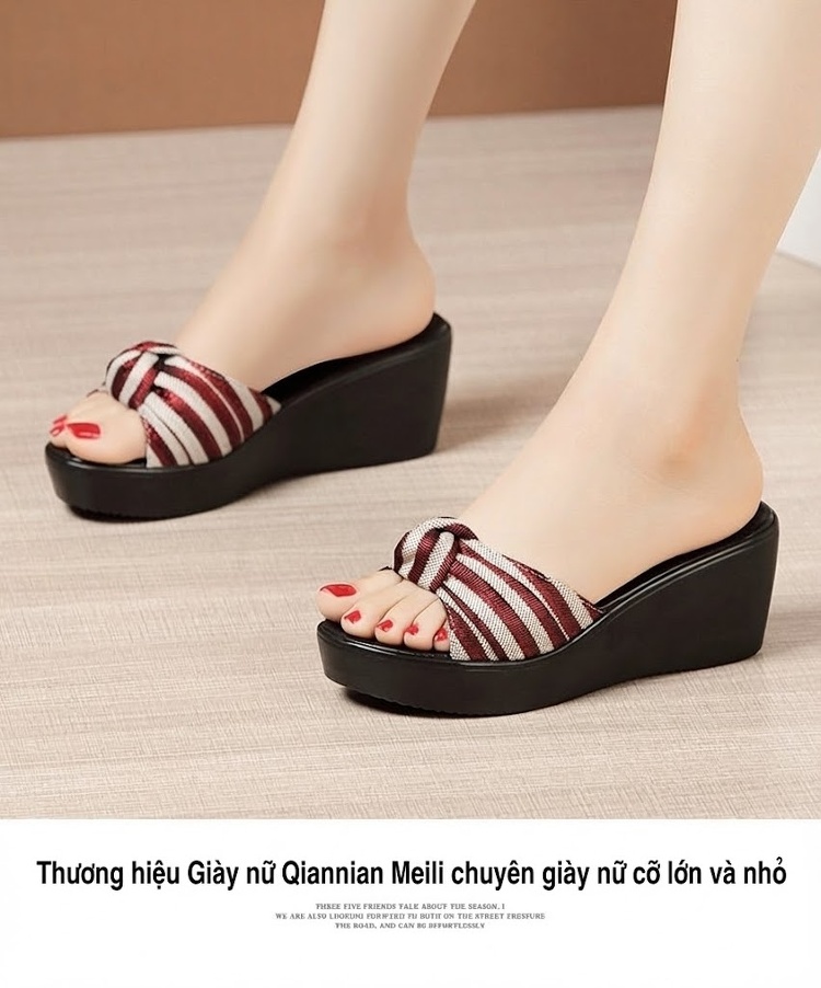 Dép Xuồng Nữ Quai Vải Mũi Hở Đế Bánh Mì Chiều Cao Đế Khoảng 6cm Màu Đen, Kem chi tiết 11