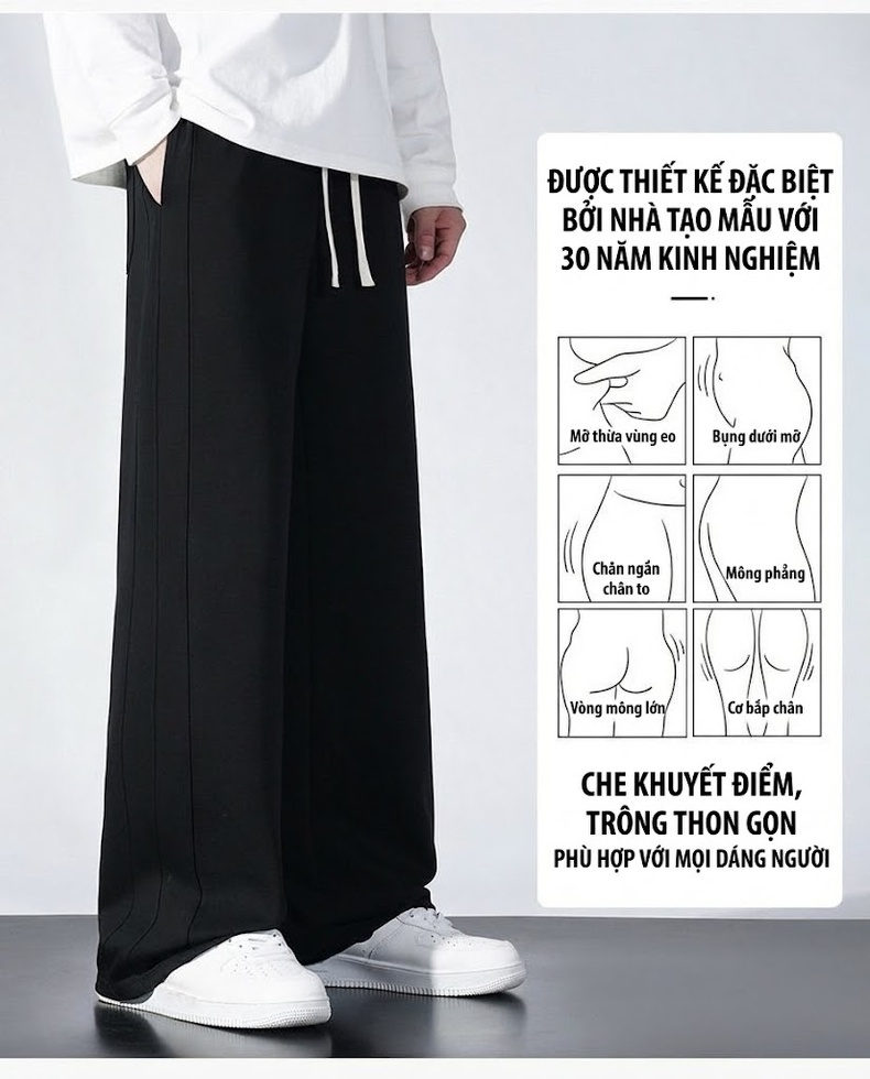 Quần dài nam ống rộng thẳng đứng dáng thể thao chất liệu cotton chi tiết 4