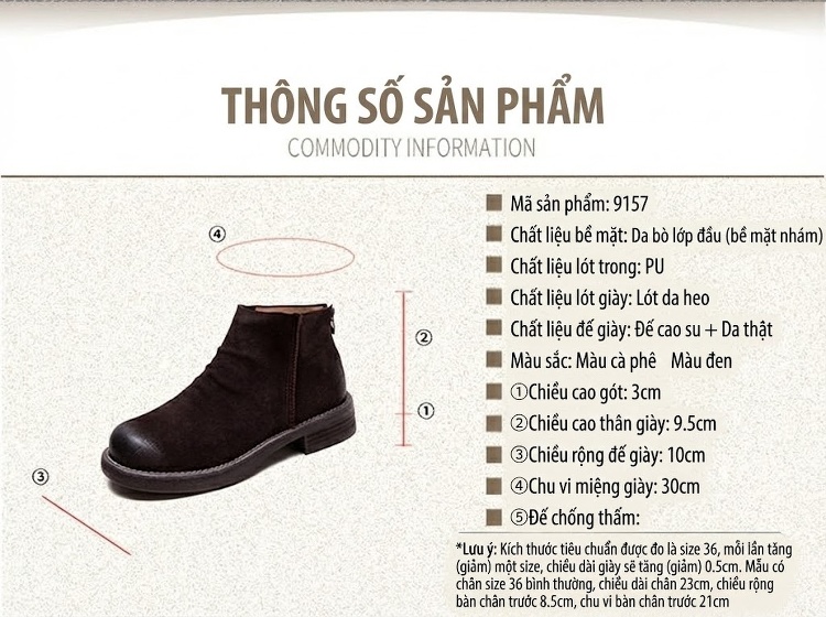 Boot Chelsea Nữ Da Mờ Đế Bằng Chiều Cao Đế Khoảng 3cm Màu Đen, Nâu chi tiết 2