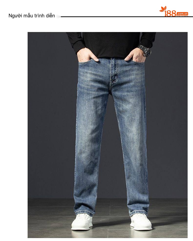 Quần Jean Nam Cotton Co Giãn Dáng Suông Rộng Phong Cách Doanh Nhân Màu Xanh chi tiết 27