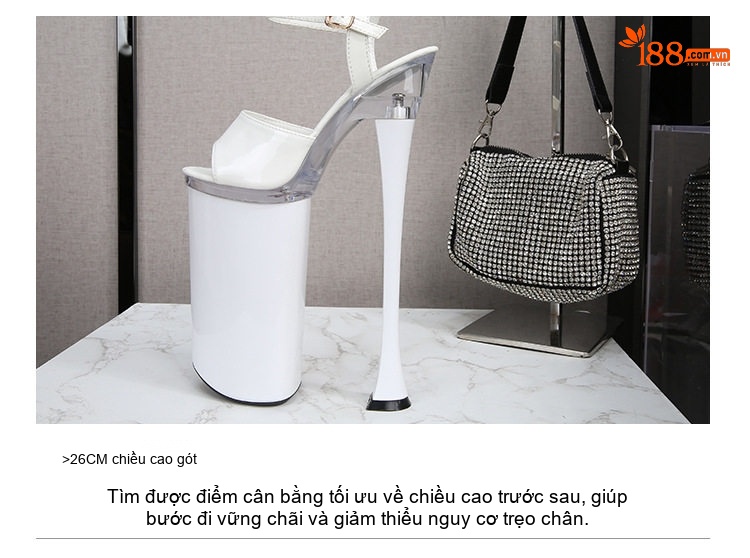 Giày Sandal Cao Gót Nữ Siêu Cao Gót 26cm Quai Mảnh Hở Ngón Da Bóng Màu Đen, Trắng, Đỏ chi tiết 6