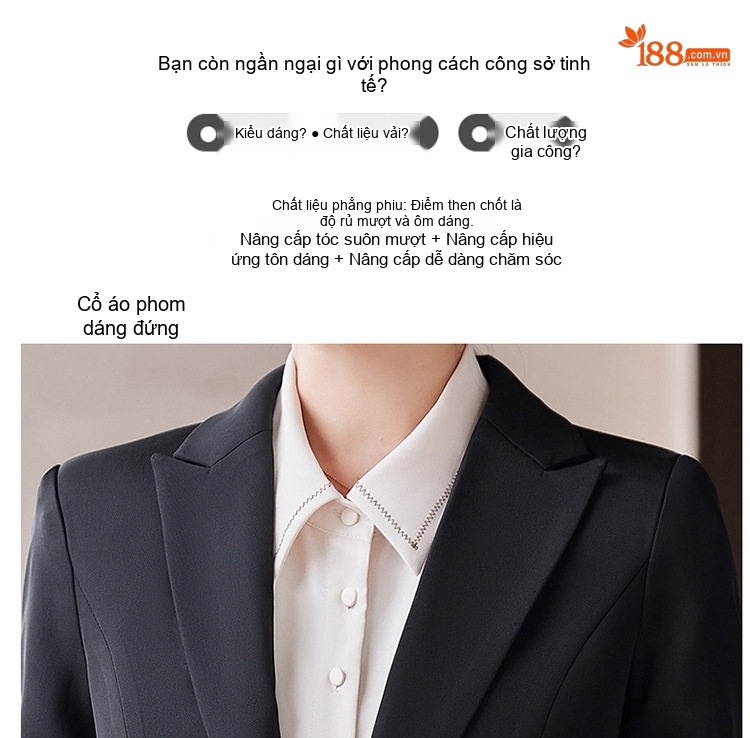 Bộ Vest Công Sở Nữ Dáng Ôm Thanh Lịch Màu Đen, Xanh Navy chi tiết 5