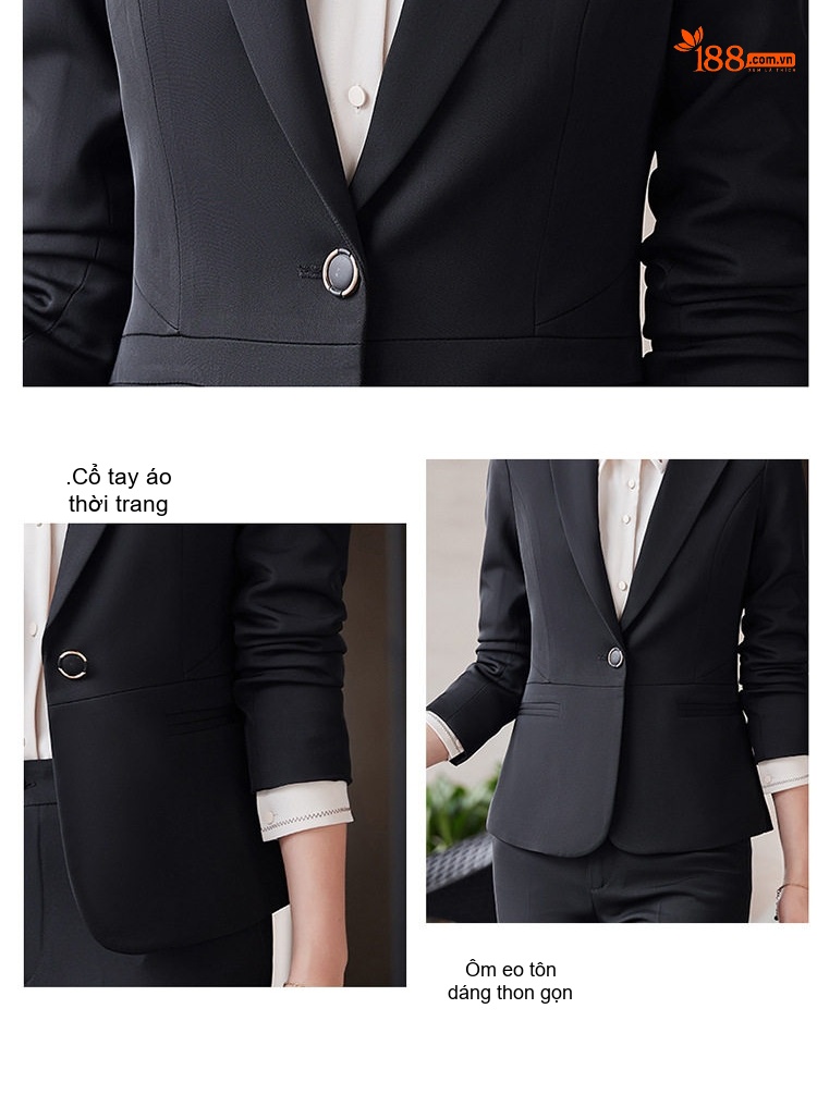 Bộ Vest Công Sở Nữ Dáng Ôm Thanh Lịch Màu Đen, Xanh Navy chi tiết 6