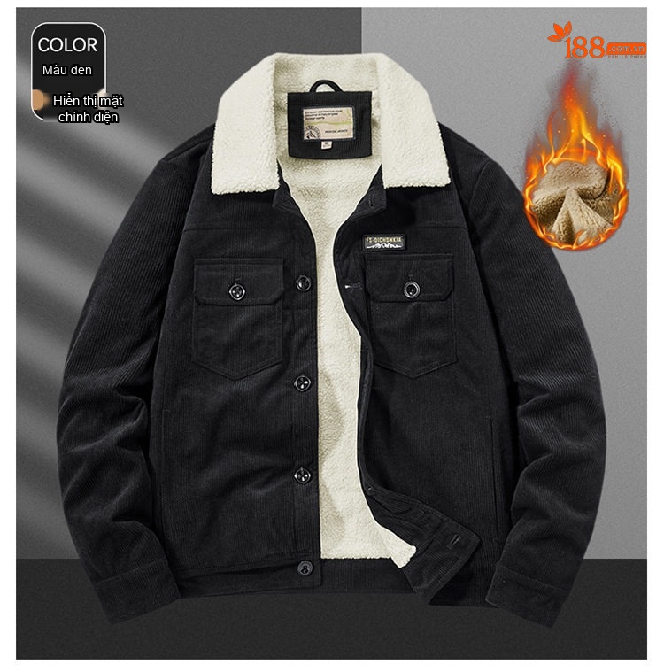 Áo Khoác Cotton Lông Cừu Nam Dáng Rộng Có Cổ Màu Nâu, Xanh Rêu, Đen chi tiết 32