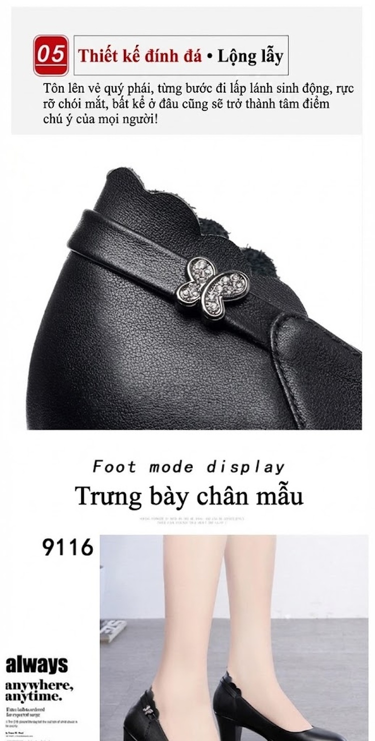 Giày Cao Gót Nữ Da Bóng Công Sở Chiều Cao Đế Khoảng 7cm Màu Đen chi tiết 7