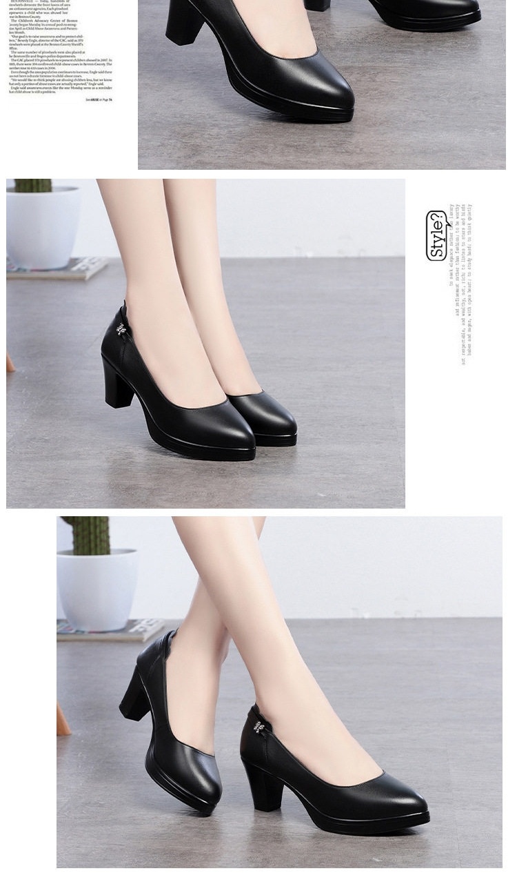Giày Cao Gót Nữ Da Bóng Công Sở Chiều Cao Đế Khoảng 7cm Màu Đen chi tiết 8