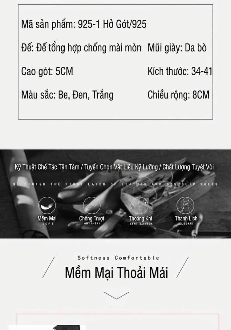 Dép Sandal Nữ Quai Hậu Đế Vuông Da Mềm Chống Trượt Đế Cao 5cm - 6cm Màu Trắng, Đen, Kem chi tiết 2