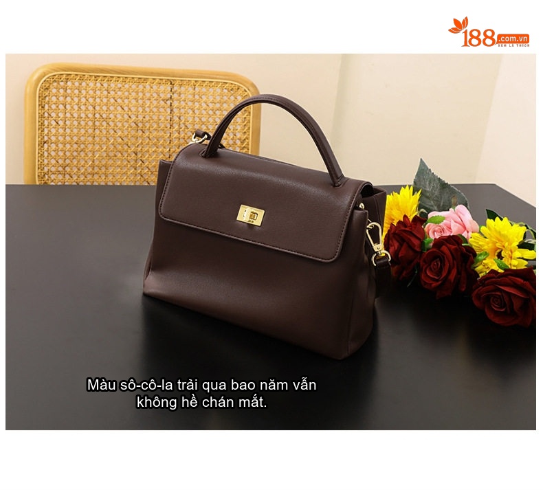 Túi Tote Nữ Da Bóng Đeo Vai/Xách Tay Dung Tích Lớn Màu Nâu chi tiết 10