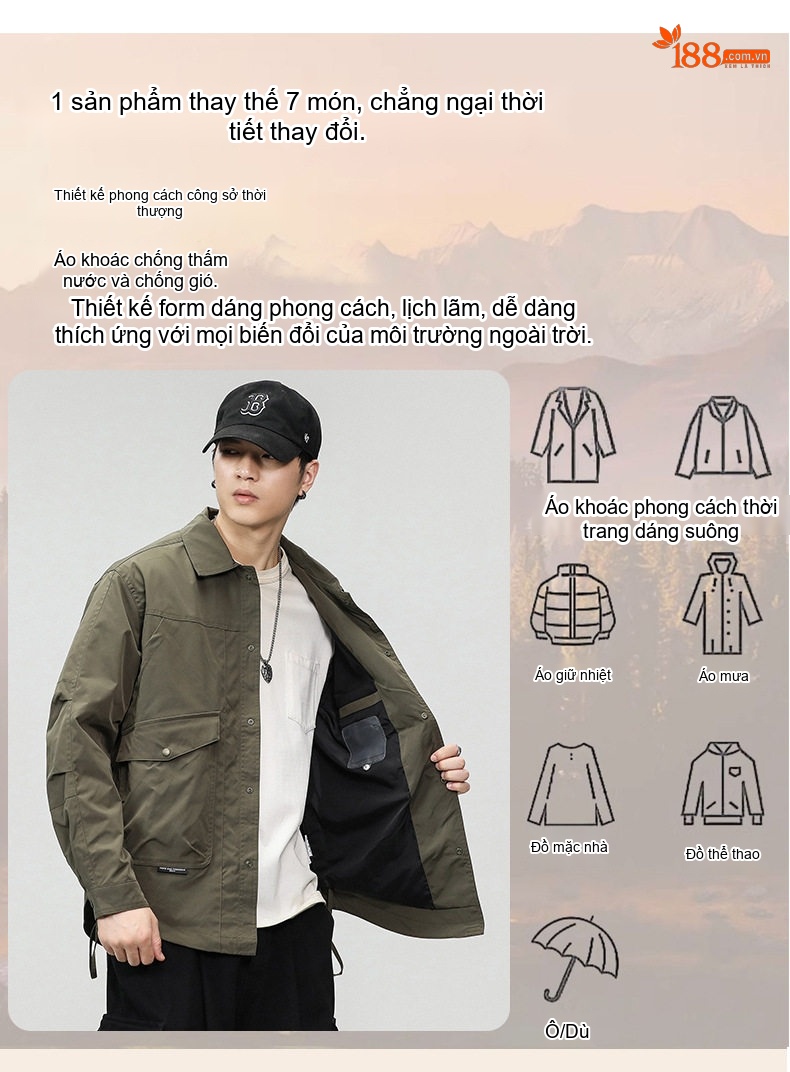 Áo Khoác Bomber Nam Chống Nước Lót Lông Cừu Giữ Ấm Phong Cách Mỹ chi tiết 4