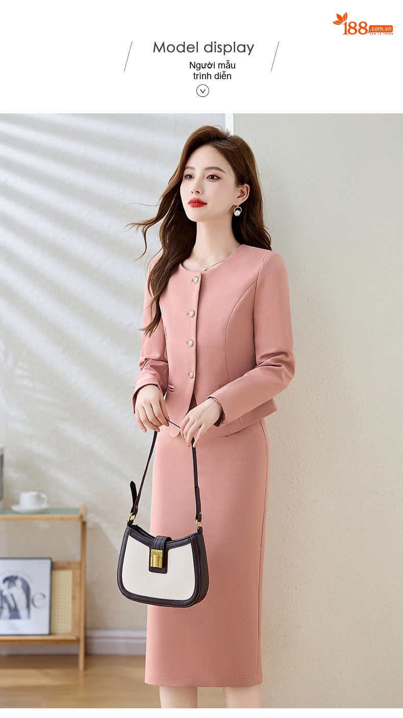 Set Bộ Vest Nữ Áo Blazer Tay Lỡ Chân Váy Bút Chì Công Sở Thanh Lịch Màu Hồng, Xanh, Xám chi tiết 14