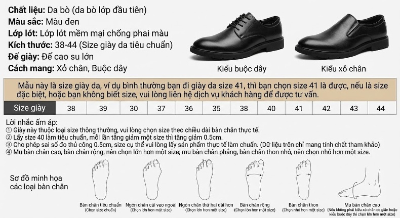 Giày Lười Nam Da Bò Cao Cấp Chiều Cao Đế Khoảng 3cm Màu Đen chi tiết 6