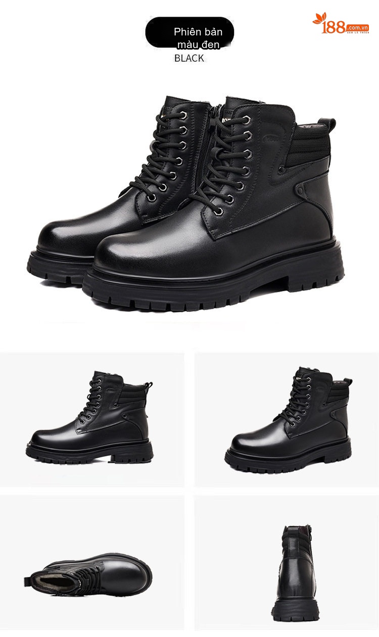 Boot Nam Da Thật Lông Cừu Giữ Ấm Chiều Cao Đế Khoảng 4cm Màu Đen chi tiết 21