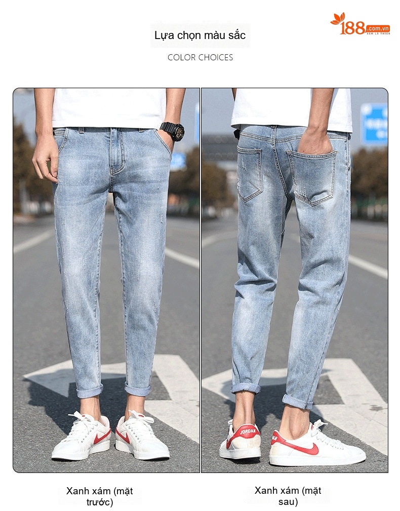 Quần Jean Nam Dáng Slim Fit Ống Lửng Phong Cách Casual Màu Xanh chi tiết 3
