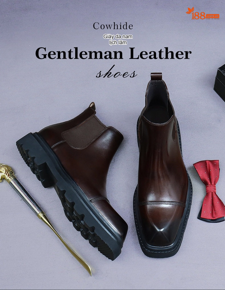 Giày Chelsea Boot Nam Da Thật Đế Dày Chiều Cao Đế Khoảng 4cm Màu Đen, Nâu chi tiết 1