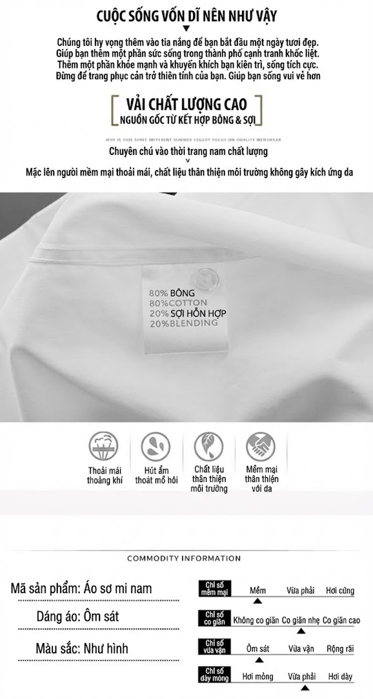 Áo Sơ Mi Nam Tay Dài Cotton Thêu Hoa Thời Trang Màu Đen, Trắng chi tiết 3