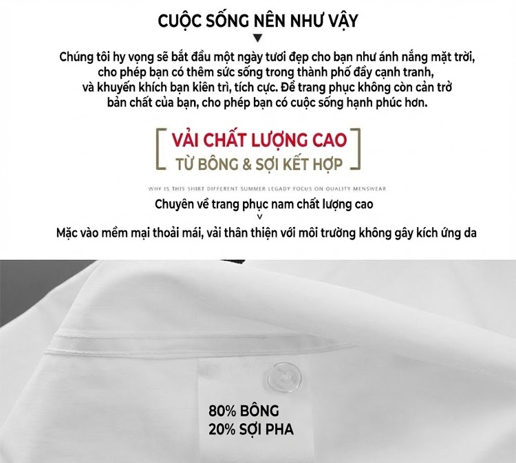 Áo Sơ Mi Nam Cotton Thêu Cổ Tay Áo Phong Cách Thời Trang Màu Đen, Trắng chi tiết 3