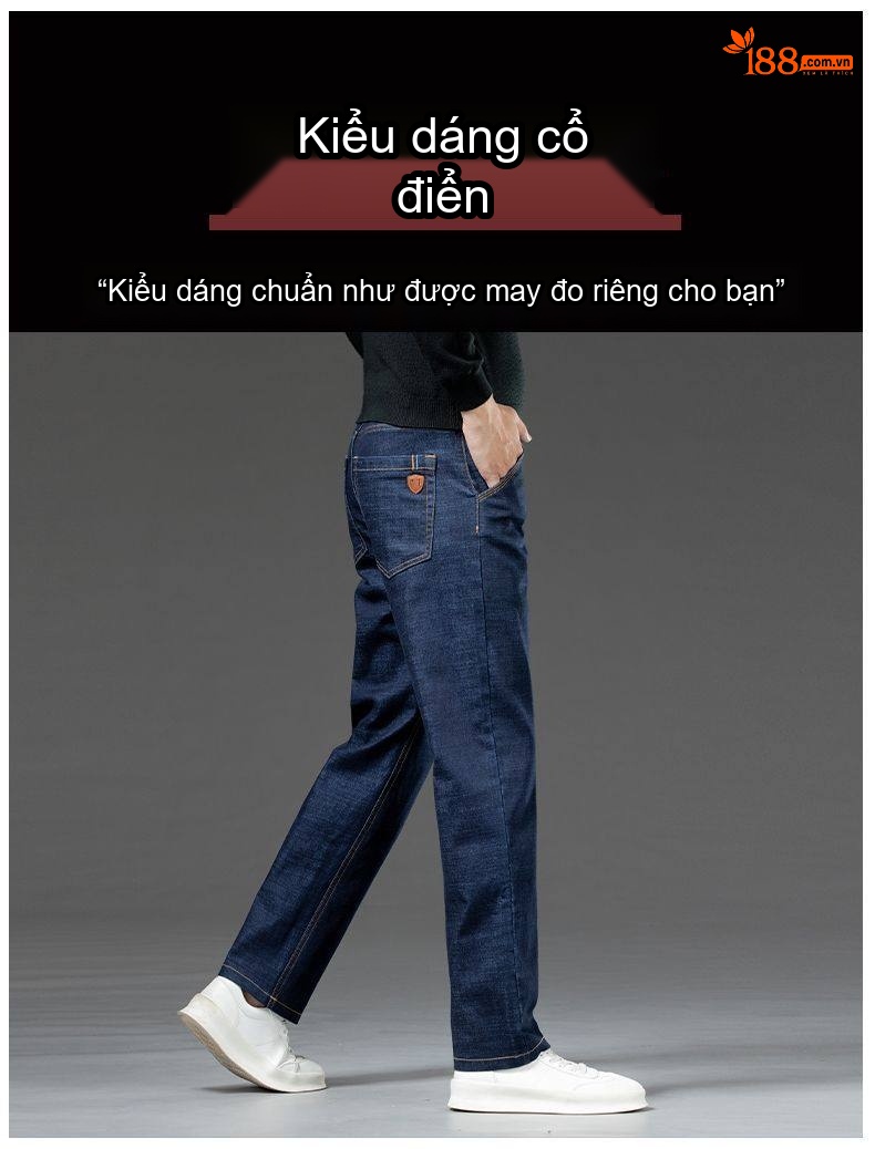 Quần Jean Dài Nam Ống Đứng Lưng Cao Co Giãn Thoải Mái Màu Xanh Đen chi tiết 27